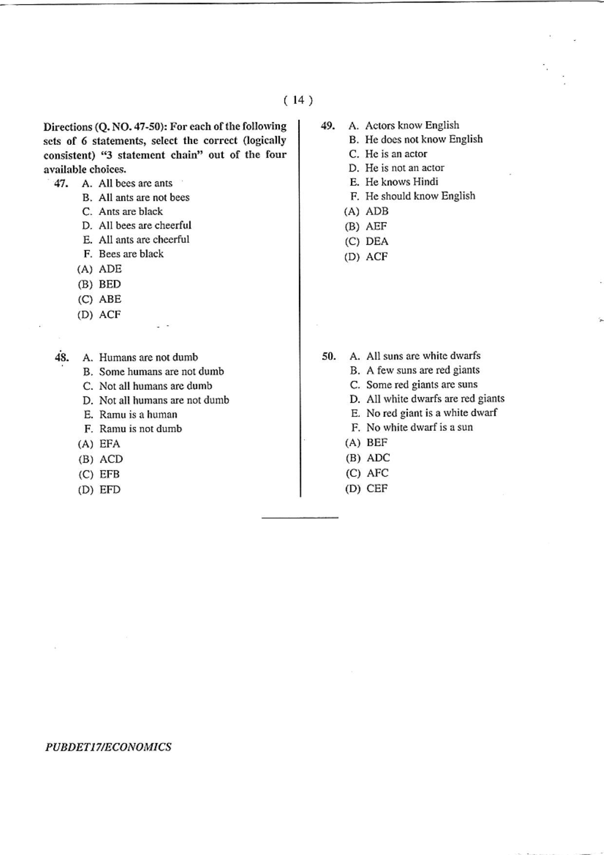 PUBDET 2017 Economics Question Paper - Page 14