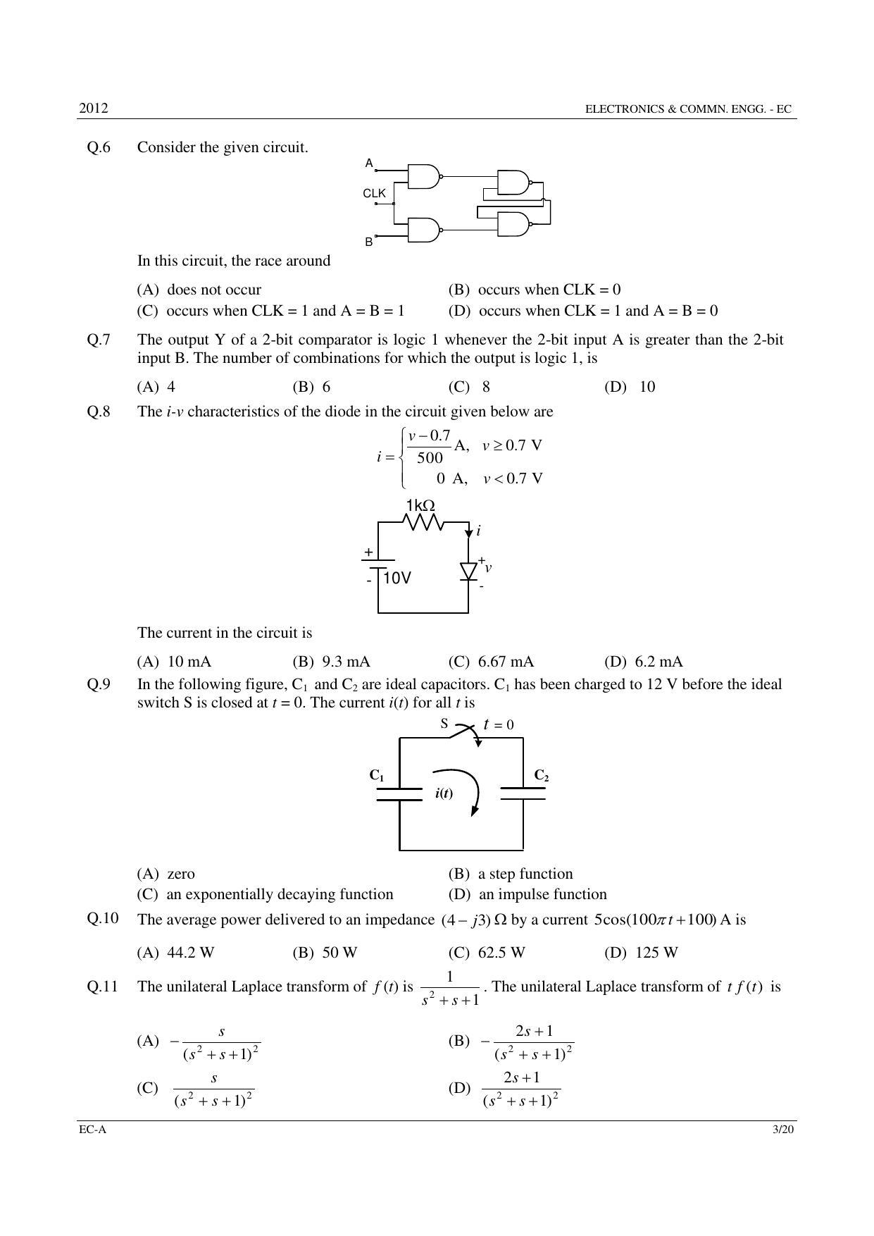 GATE 2012 Electronics and Communication Engineering (EC) Question Paper with Answer Key - Page 3