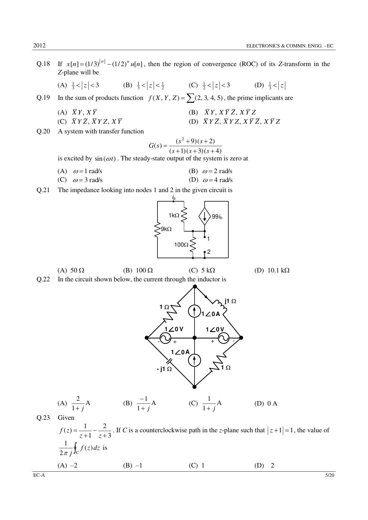 GATE 2012 Electronics and Communication Engineering (EC) Question Paper with Answer Key - Page 5