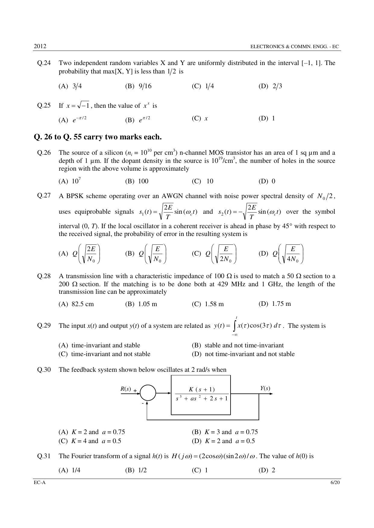 GATE 2012 Electronics and Communication Engineering (EC) Question Paper with Answer Key - Page 6