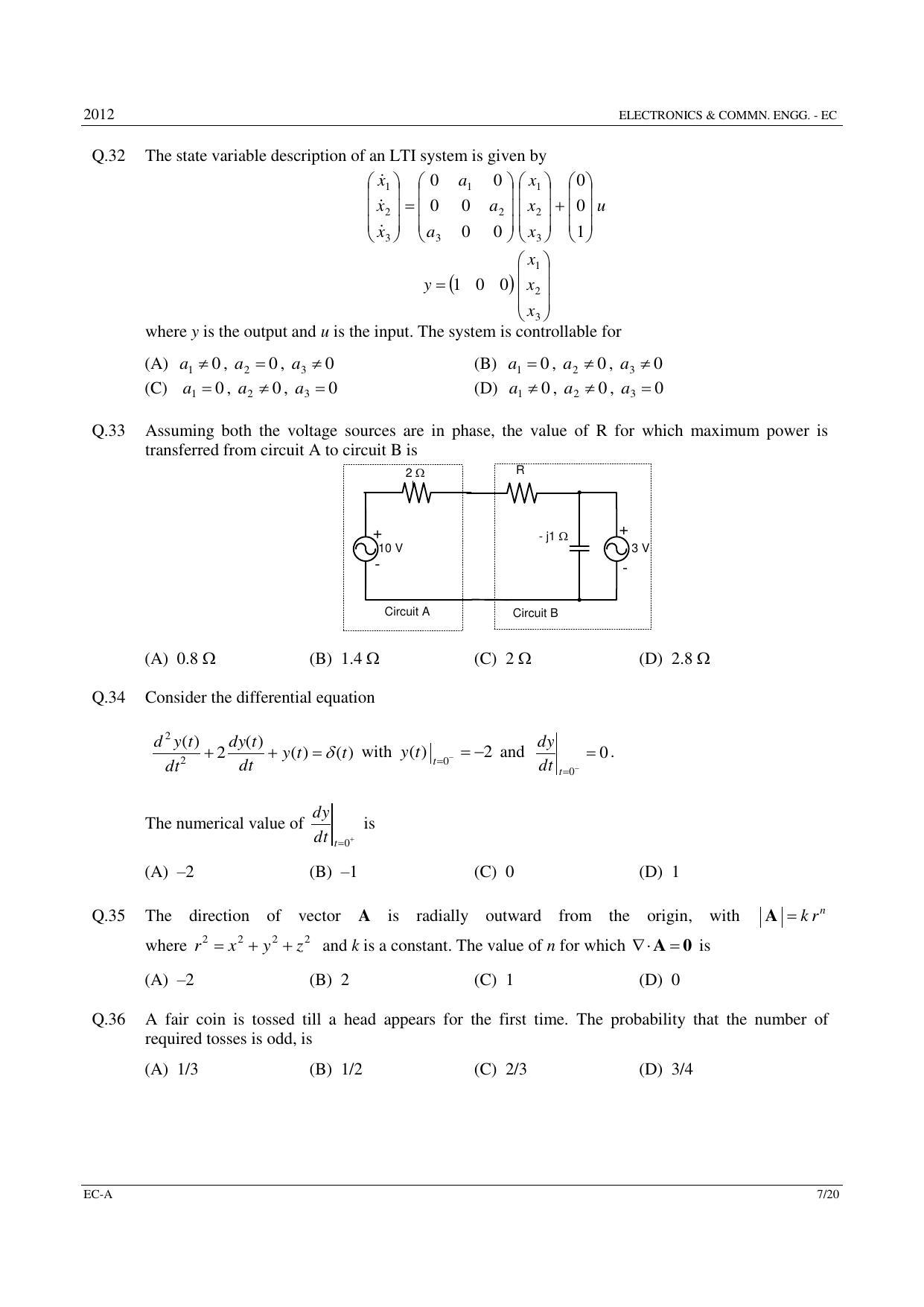 GATE 2012 Electronics and Communication Engineering (EC) Question Paper with Answer Key - Page 7