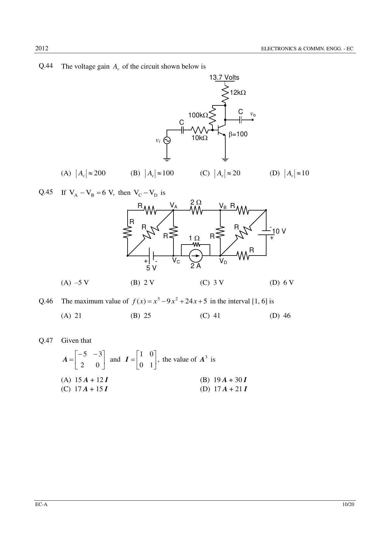 GATE 2012 Electronics and Communication Engineering (EC) Question Paper with Answer Key - Page 10