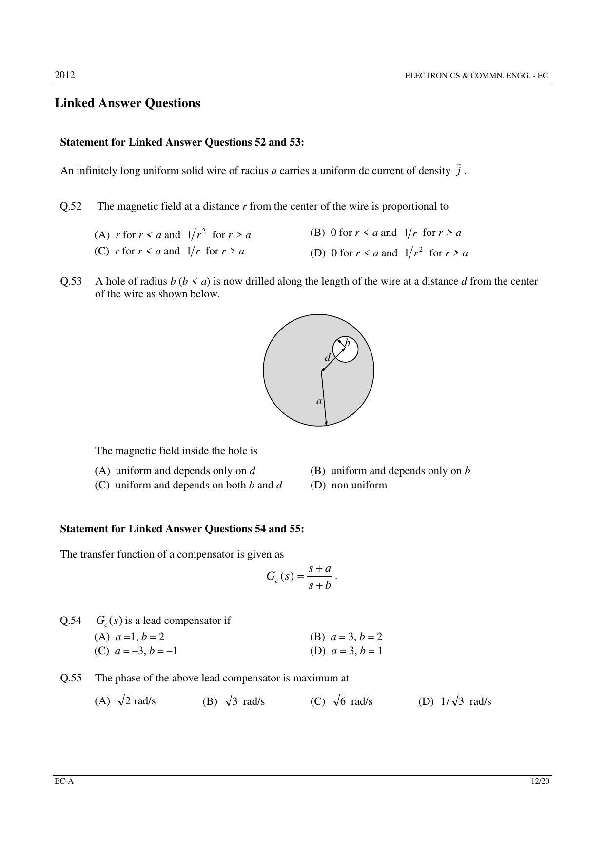 GATE 2012 Electronics and Communication Engineering (EC) Question Paper with Answer Key - Page 12