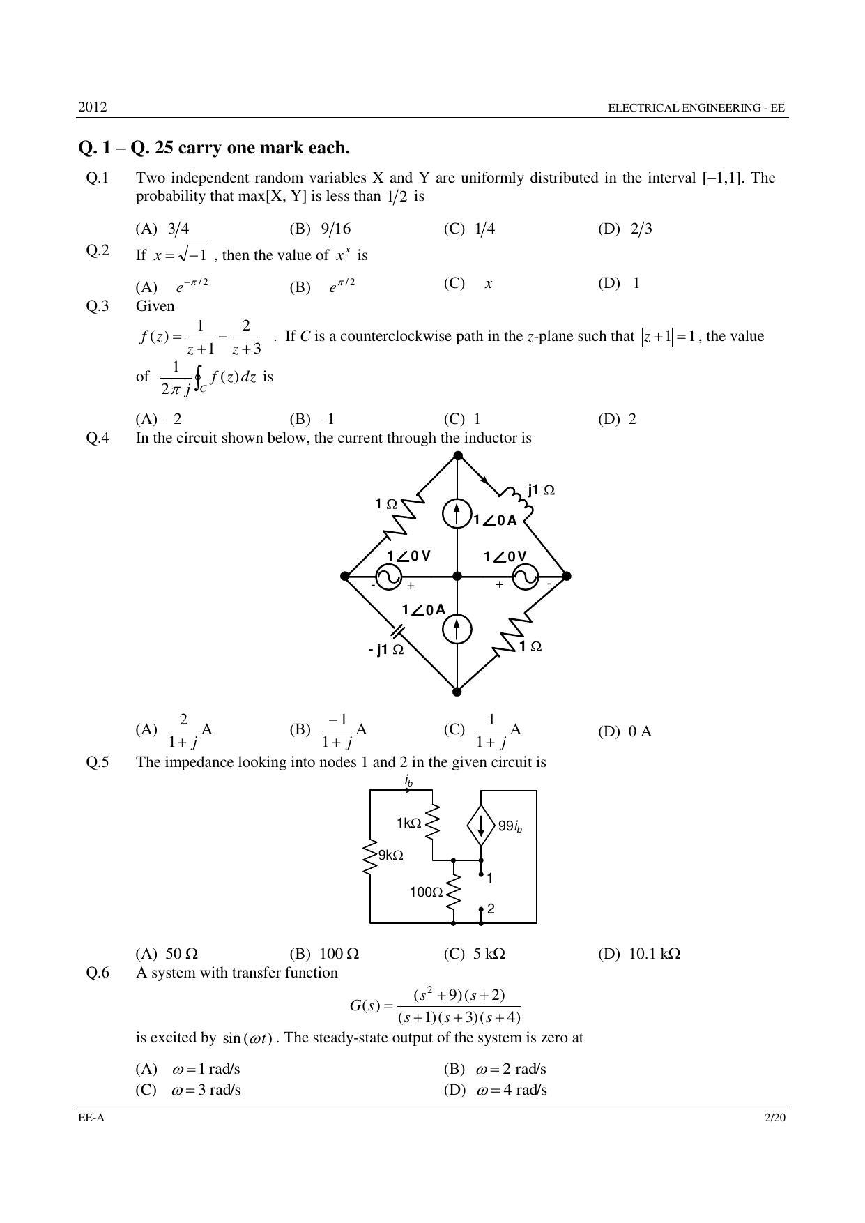 GATE 2012 Electrical Engineering (EE) Question Paper with Answer Key - Page 2