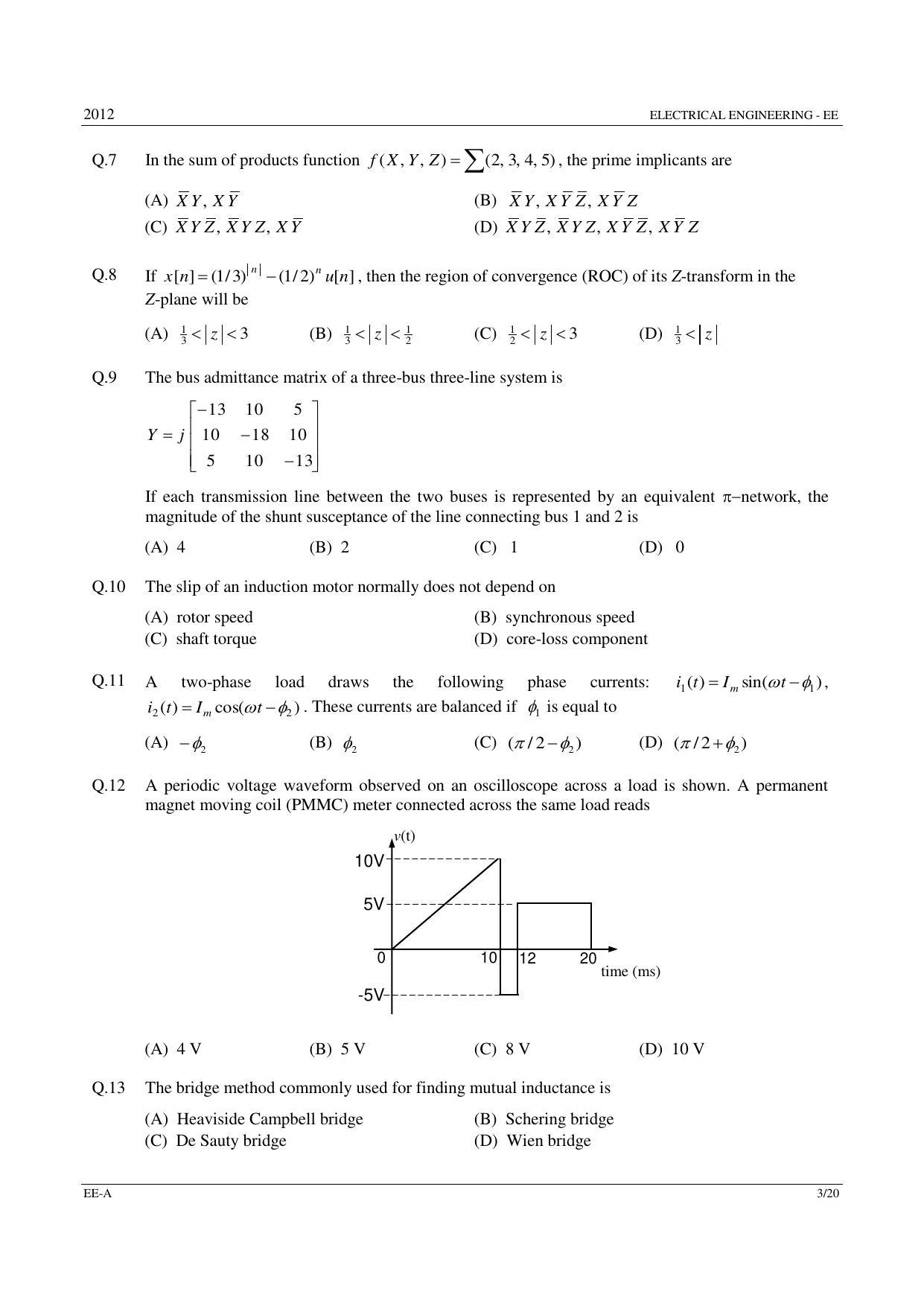 GATE 2012 Electrical Engineering (EE) Question Paper with Answer Key - Page 3