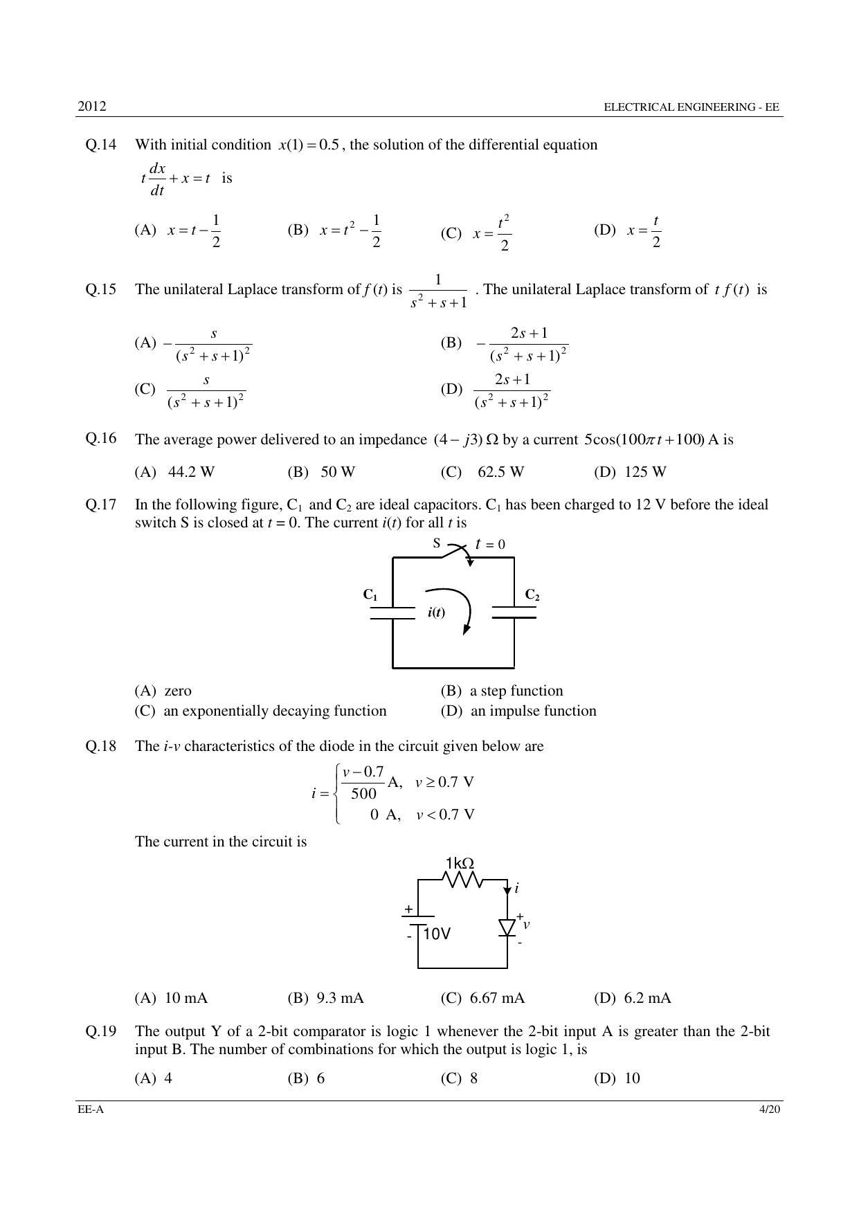 GATE 2012 Electrical Engineering (EE) Question Paper with Answer Key - Page 4