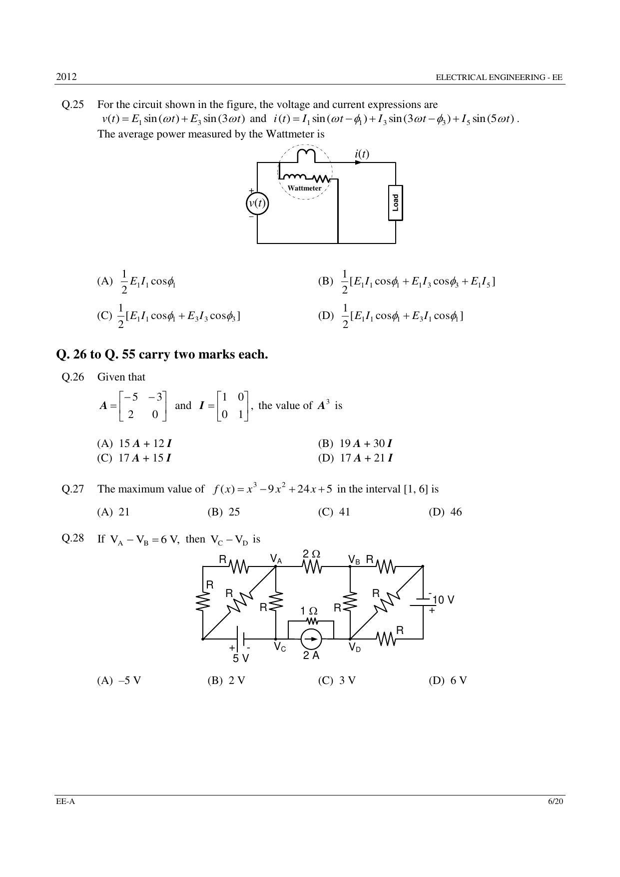 GATE 2012 Electrical Engineering (EE) Question Paper with Answer Key - Page 6