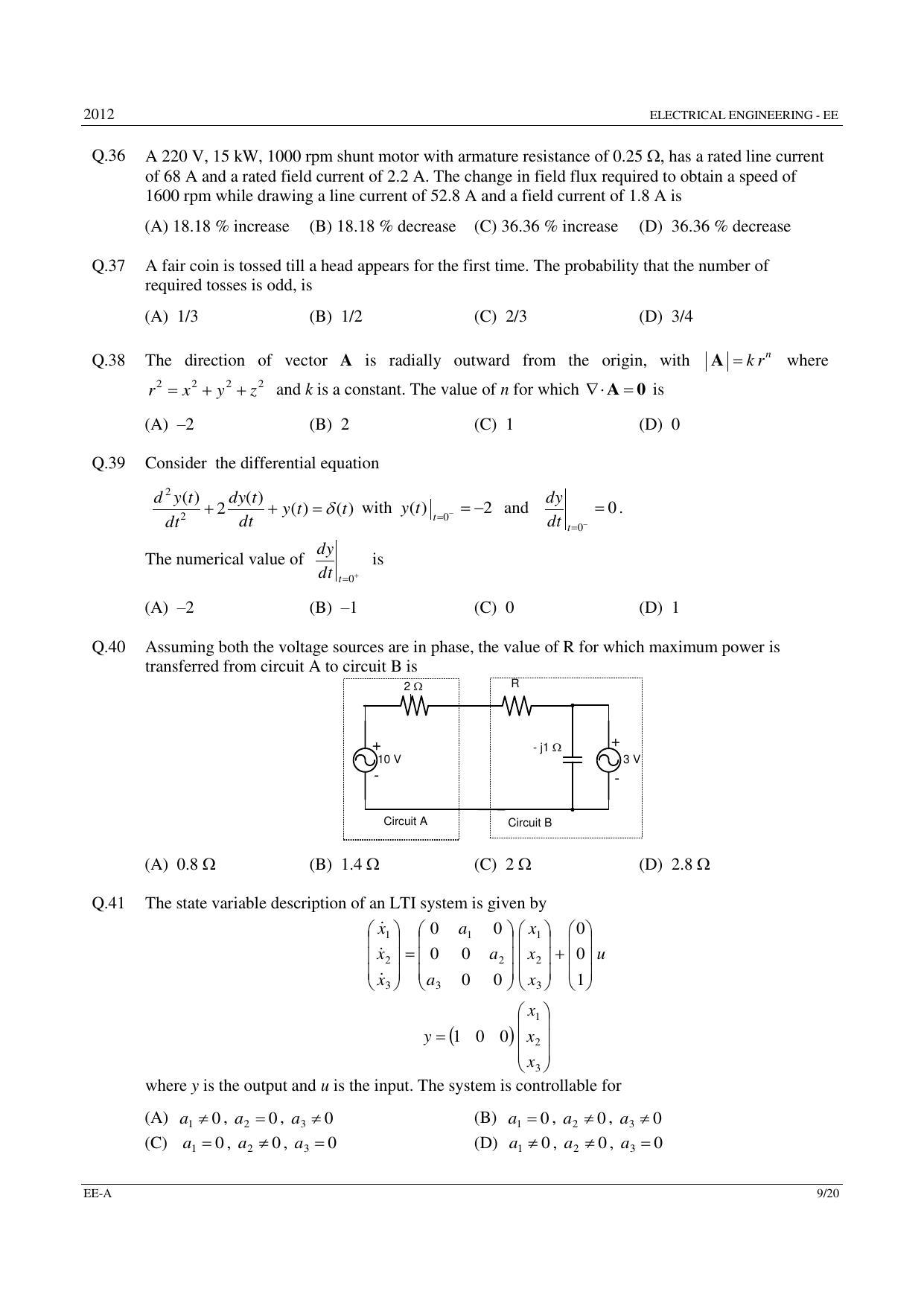 GATE 2012 Electrical Engineering (EE) Question Paper with Answer Key - Page 9
