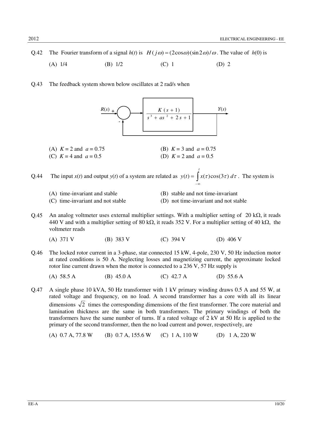 GATE 2012 Electrical Engineering (EE) Question Paper with Answer Key - Page 10