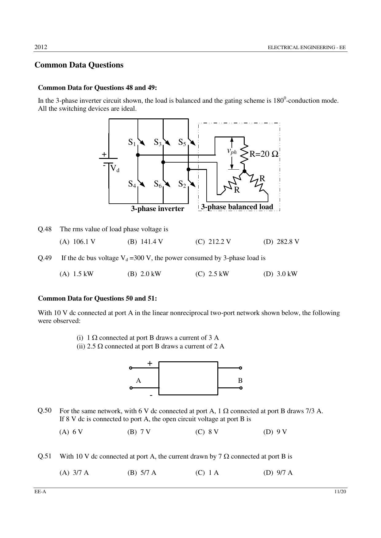 GATE 2012 Electrical Engineering (EE) Question Paper with Answer Key - Page 11