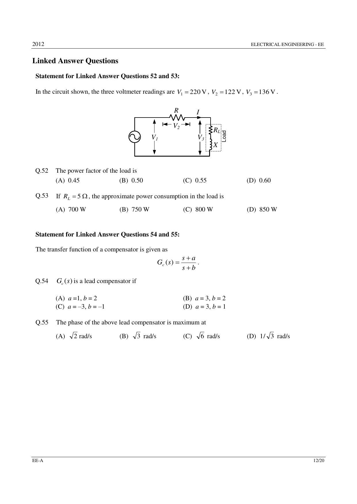 GATE 2012 Electrical Engineering (EE) Question Paper with Answer Key - Page 12