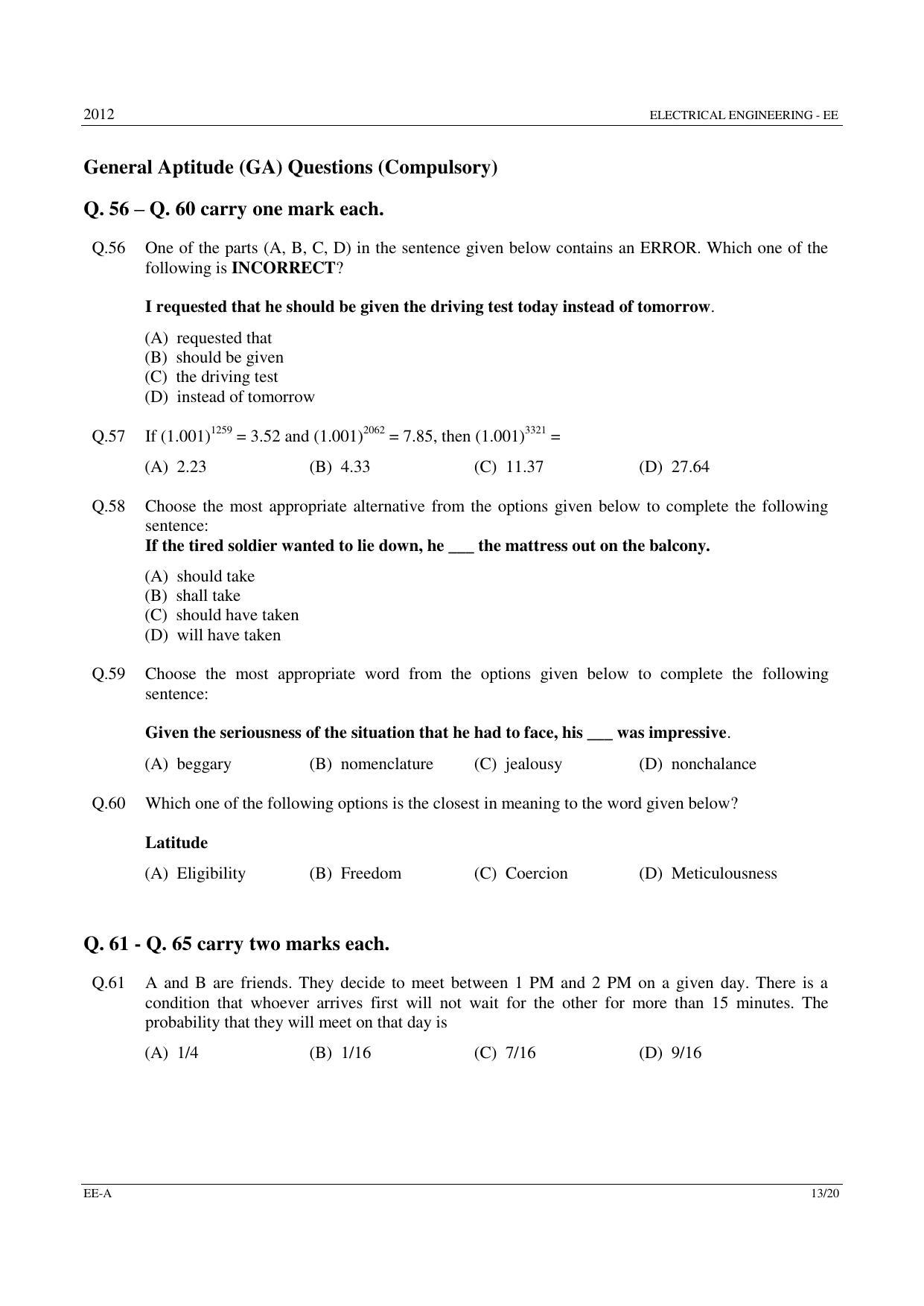 GATE 2012 Electrical Engineering (EE) Question Paper with Answer Key - Page 13