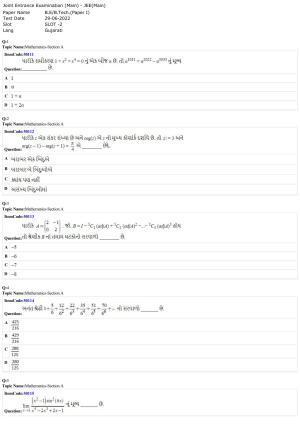 JEE Mains 2022: BTech Gujarati (Shift 2) 29-06-2022 Question Paper