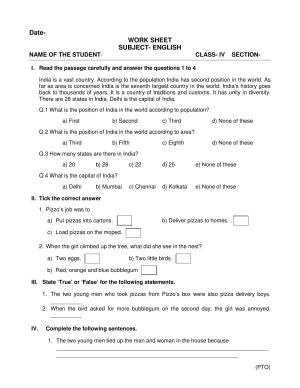 Worksheet for Class 4 English Assignment 139