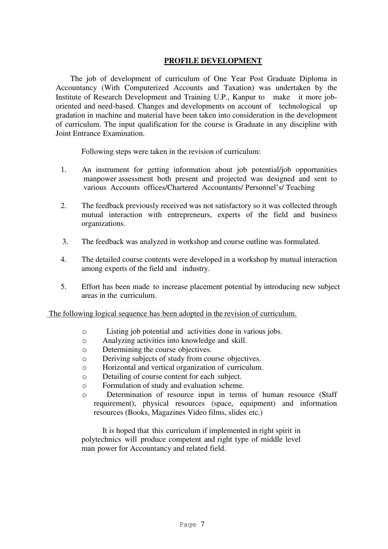 SYLLABUS FOR FIRST SEMESTER SESSION (2020-2021) - TWO SEMESTER POST GRADUATE DIPLOMA COURSE IN ACCOUNTANCY(WITH COMPUTERISED ACCOUNTS & TAXATION) - Page 7