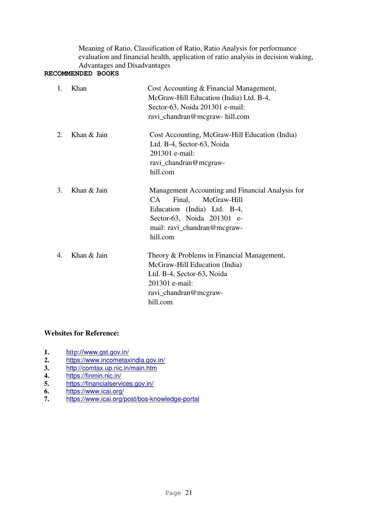 SYLLABUS FOR FIRST SEMESTER SESSION (2020-2021) - TWO SEMESTER POST GRADUATE DIPLOMA COURSE IN ACCOUNTANCY(WITH COMPUTERISED ACCOUNTS & TAXATION) - Page 21