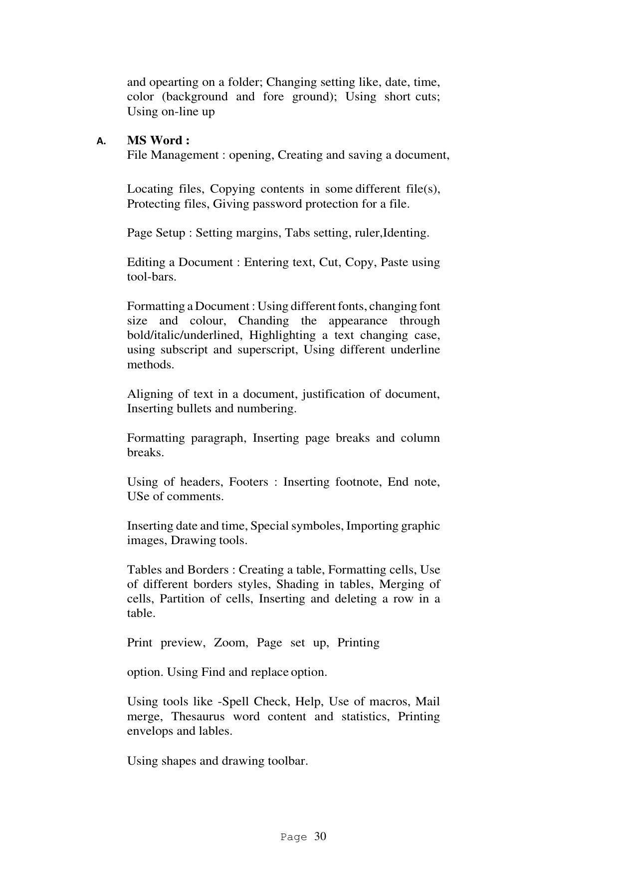SYLLABUS FOR FIRST SEMESTER SESSION (2020-2021) - TWO SEMESTER POST GRADUATE DIPLOMA COURSE IN ACCOUNTANCY(WITH COMPUTERISED ACCOUNTS & TAXATION) - Page 30