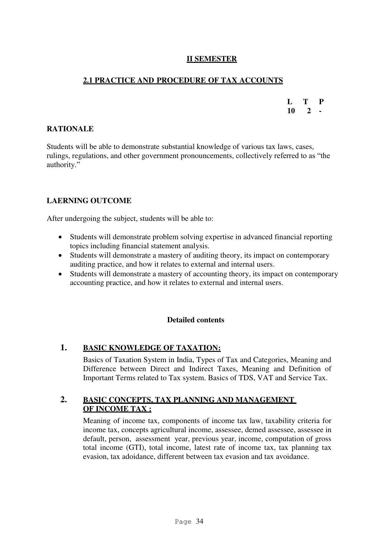 SYLLABUS FOR FIRST SEMESTER SESSION (2020-2021) - TWO SEMESTER POST GRADUATE DIPLOMA COURSE IN ACCOUNTANCY(WITH COMPUTERISED ACCOUNTS & TAXATION) - Page 34