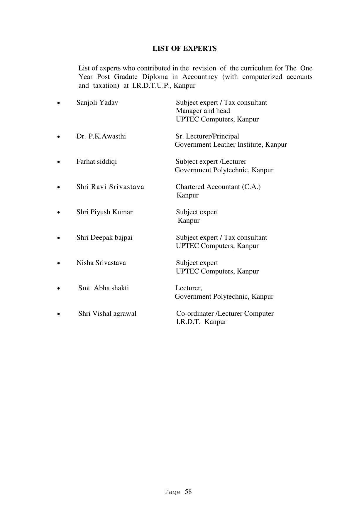 SYLLABUS FOR FIRST SEMESTER SESSION (2020-2021) - TWO SEMESTER POST GRADUATE DIPLOMA COURSE IN ACCOUNTANCY(WITH COMPUTERISED ACCOUNTS & TAXATION) - Page 58