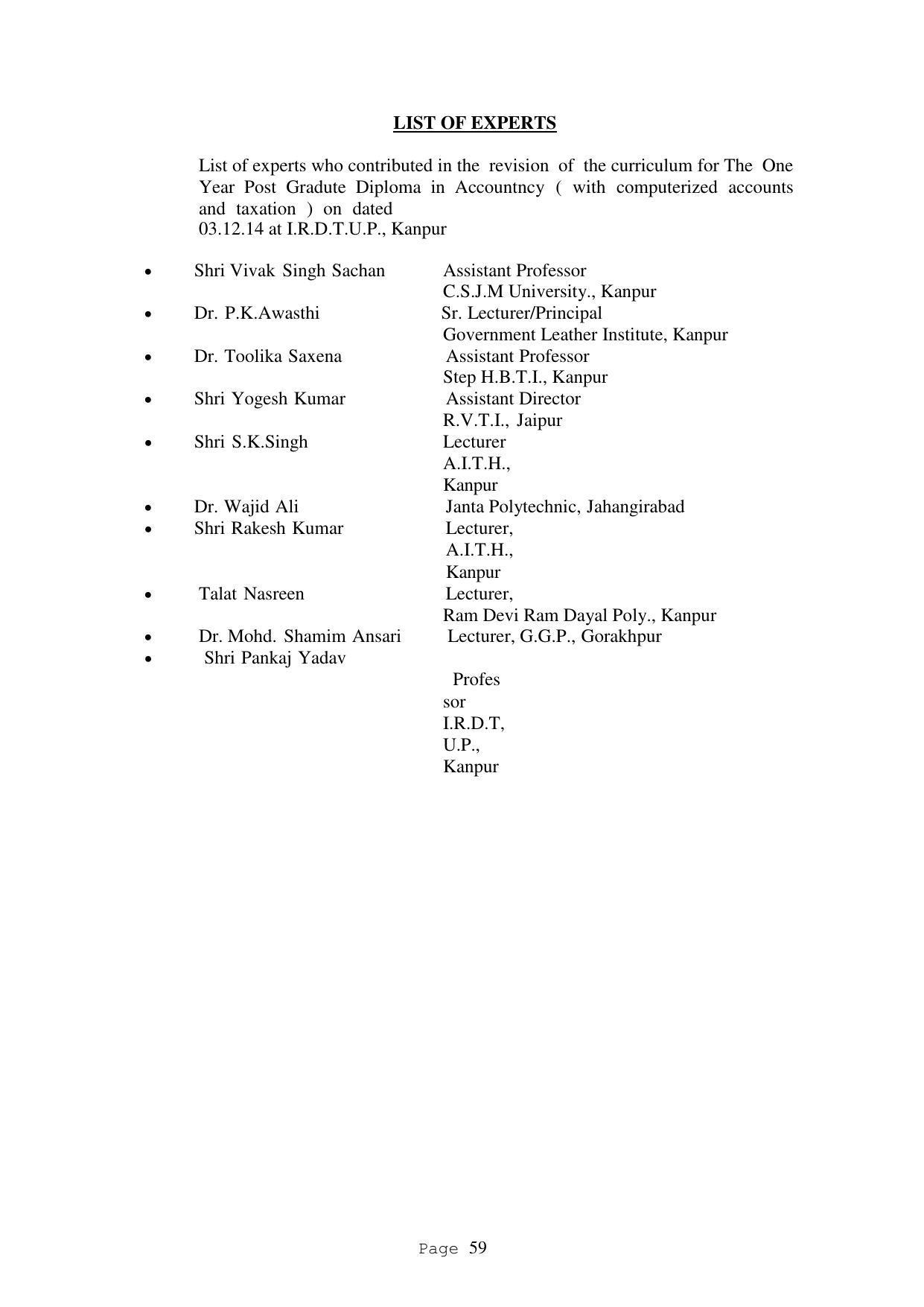 SYLLABUS FOR FIRST SEMESTER SESSION (2020-2021) - TWO SEMESTER POST GRADUATE DIPLOMA COURSE IN ACCOUNTANCY(WITH COMPUTERISED ACCOUNTS & TAXATION) - Page 59