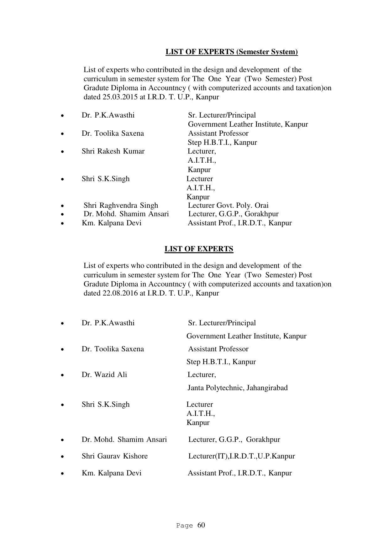 SYLLABUS FOR FIRST SEMESTER SESSION (2020-2021) - TWO SEMESTER POST GRADUATE DIPLOMA COURSE IN ACCOUNTANCY(WITH COMPUTERISED ACCOUNTS & TAXATION) - Page 60