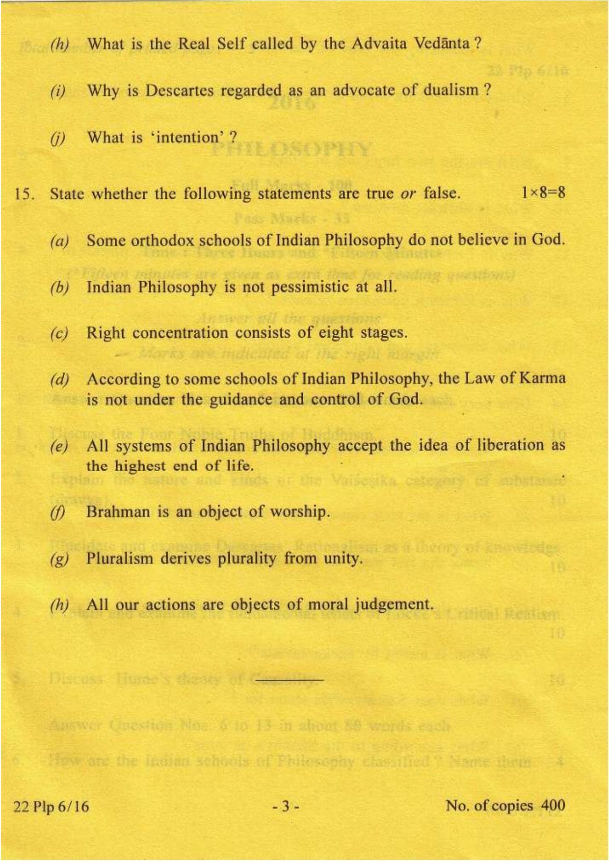 COHSEM Class 12 Philosophy 2016 Question Papers - Page 3