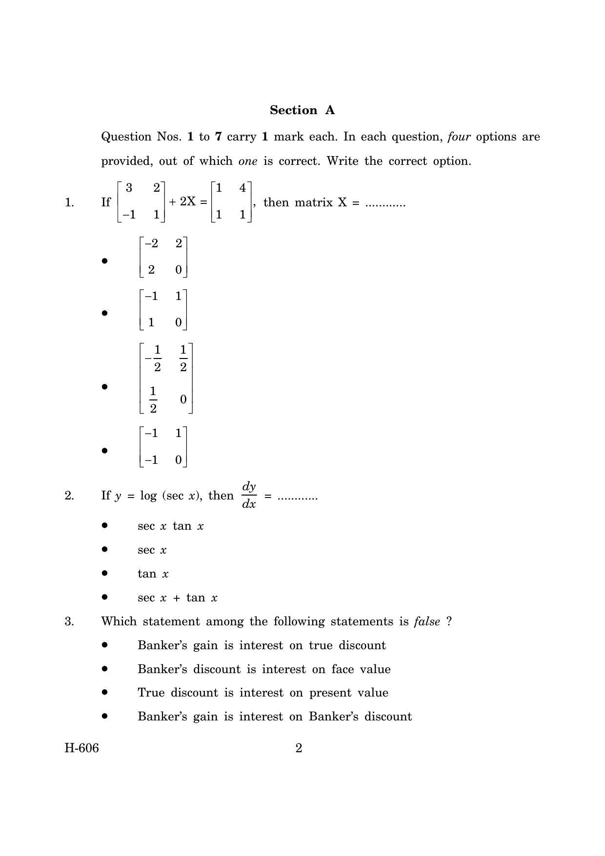 Goa Board Class 12 Mathematics & Statistics (March 2019) Question Paper - Page 2