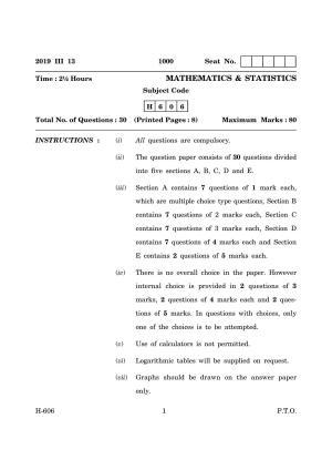 Goa Board Class 12 Mathematics & Statistics (March 2019) Question Paper