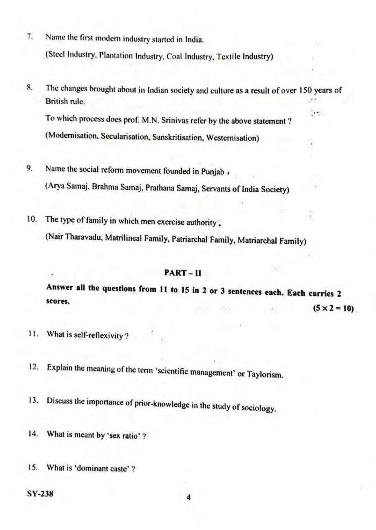 Kerala Plus Two 2023 Sociology Model Question Paper - Page 4