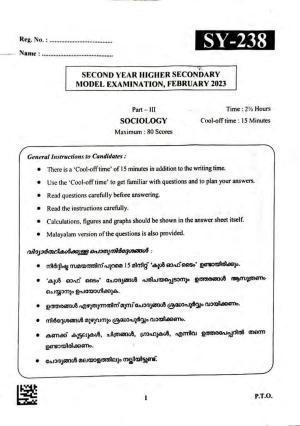 Kerala Plus Two 2023 Sociology Model Question Paper