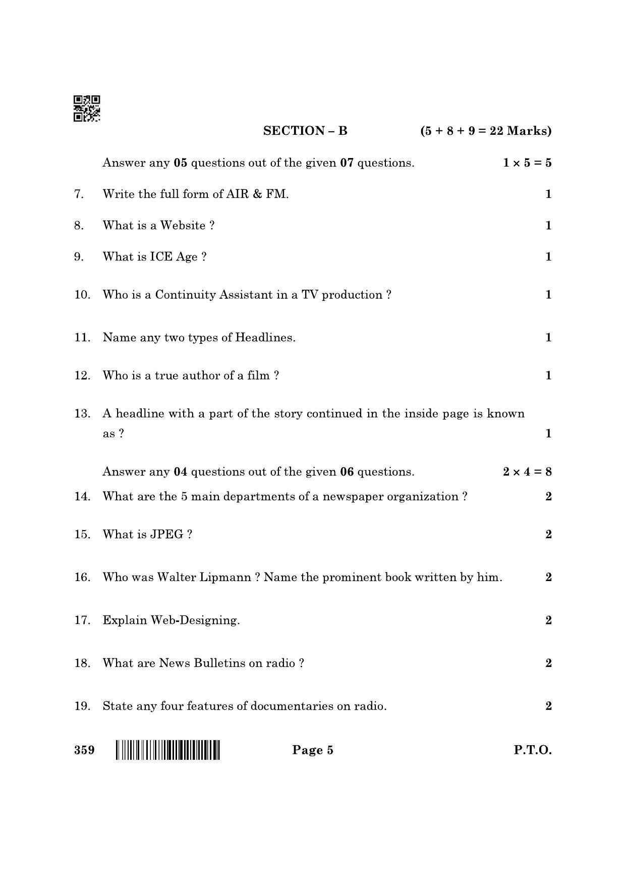 CBSE Class 12 359_Mass Media Studies 2022 Question Paper - Page 5