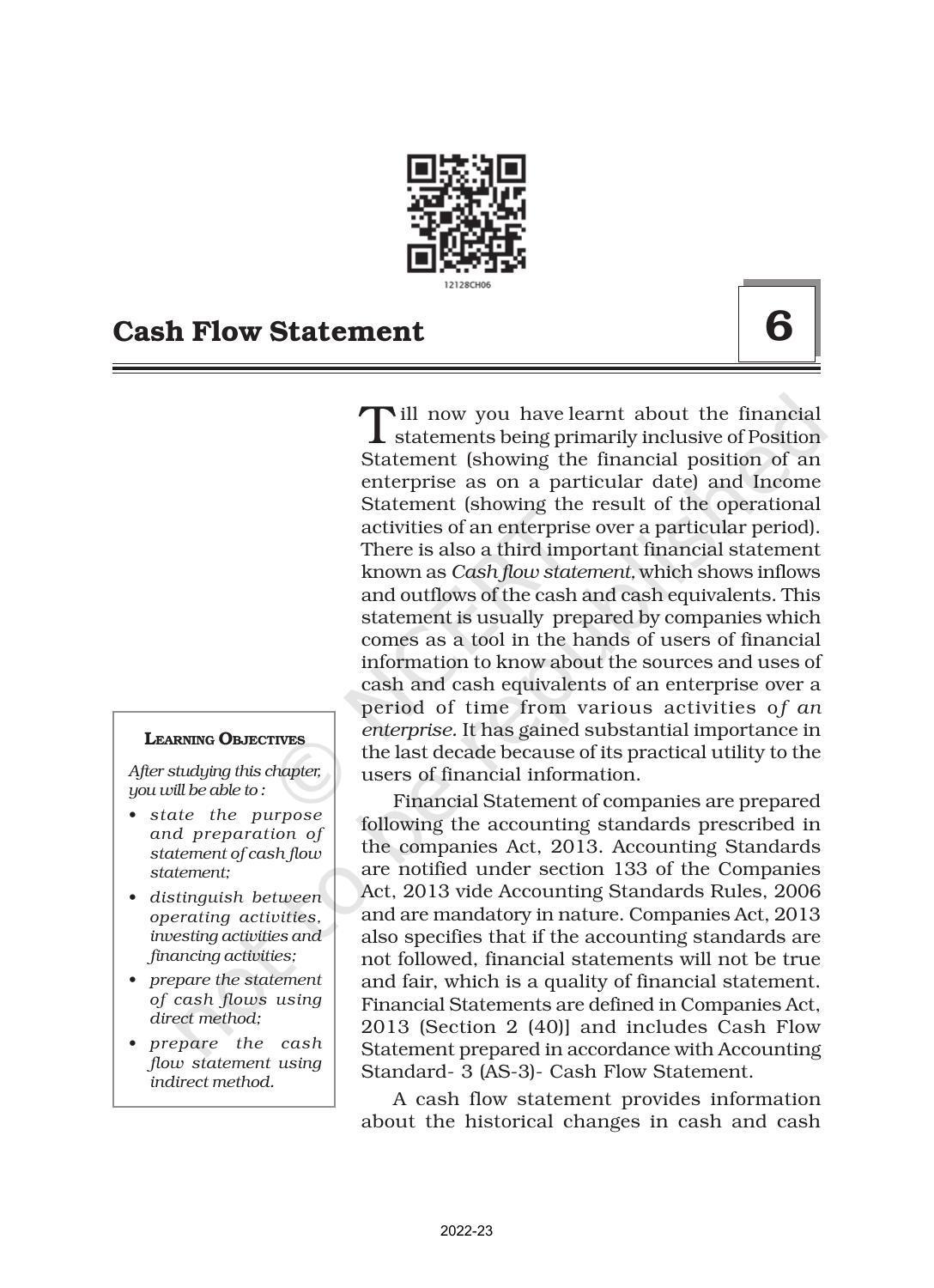 NCERT Book for Class 12 Accountancy Part II Chapter 6 Cash Flow Statement - Page 1