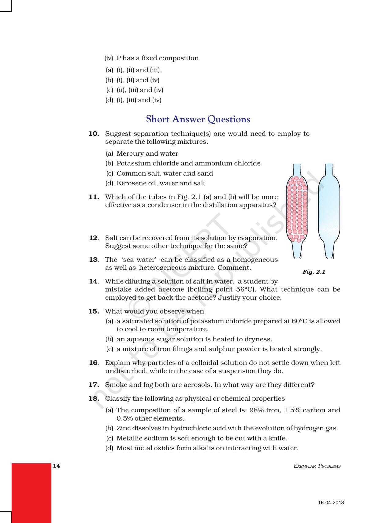 NCERT Exemplar Book for Class 9 Science Chapter 2 Is Matter Around Us Pure?