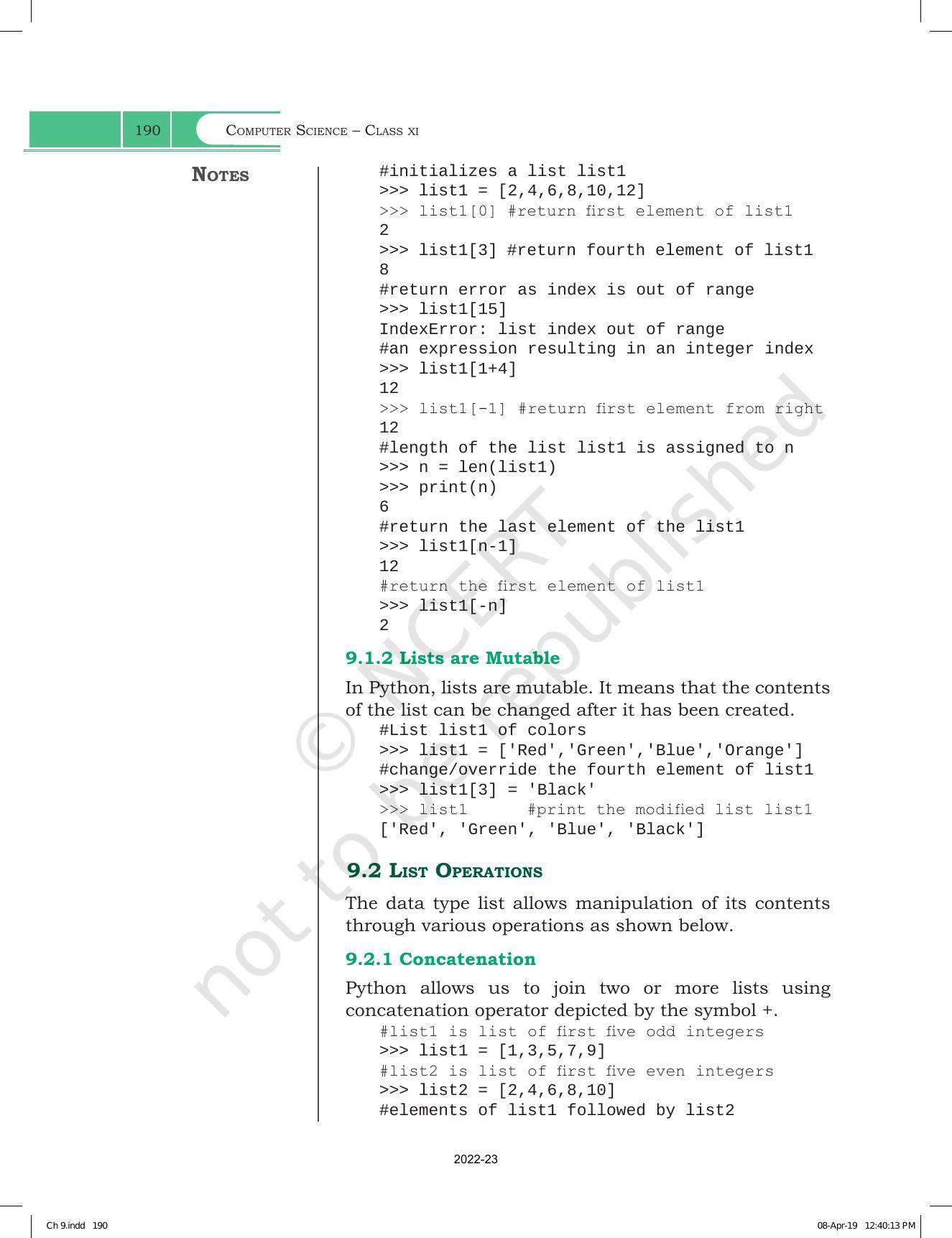 NCERT Book for Class 11 Computer Science Chapter 9 Lists - Page 2