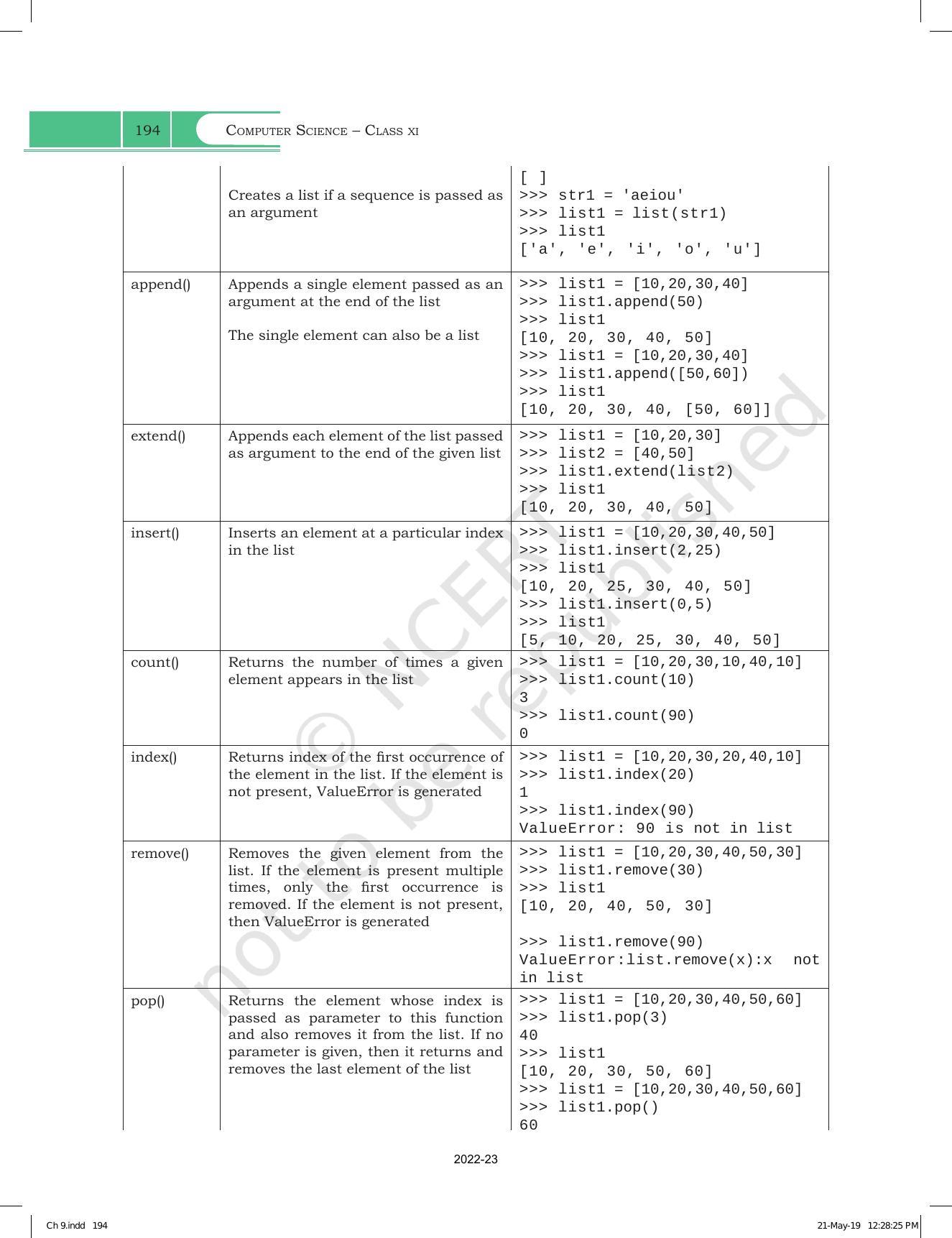 NCERT Book for Class 11 Computer Science Chapter 9 Lists - Page 6