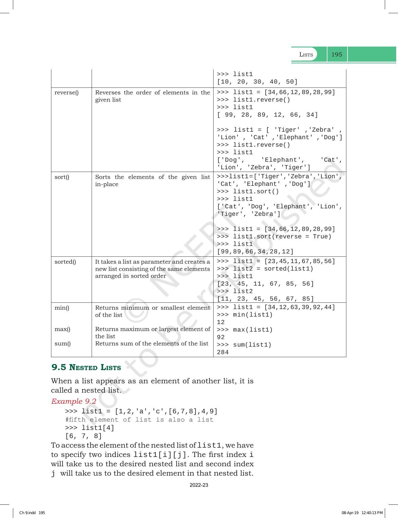 NCERT Book for Class 11 Computer Science Chapter 9 Lists - Page 7