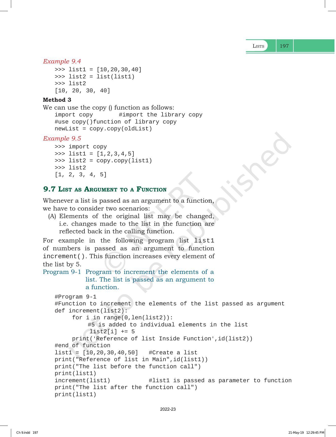 NCERT Book for Class 11 Computer Science Chapter 9 Lists - Page 9