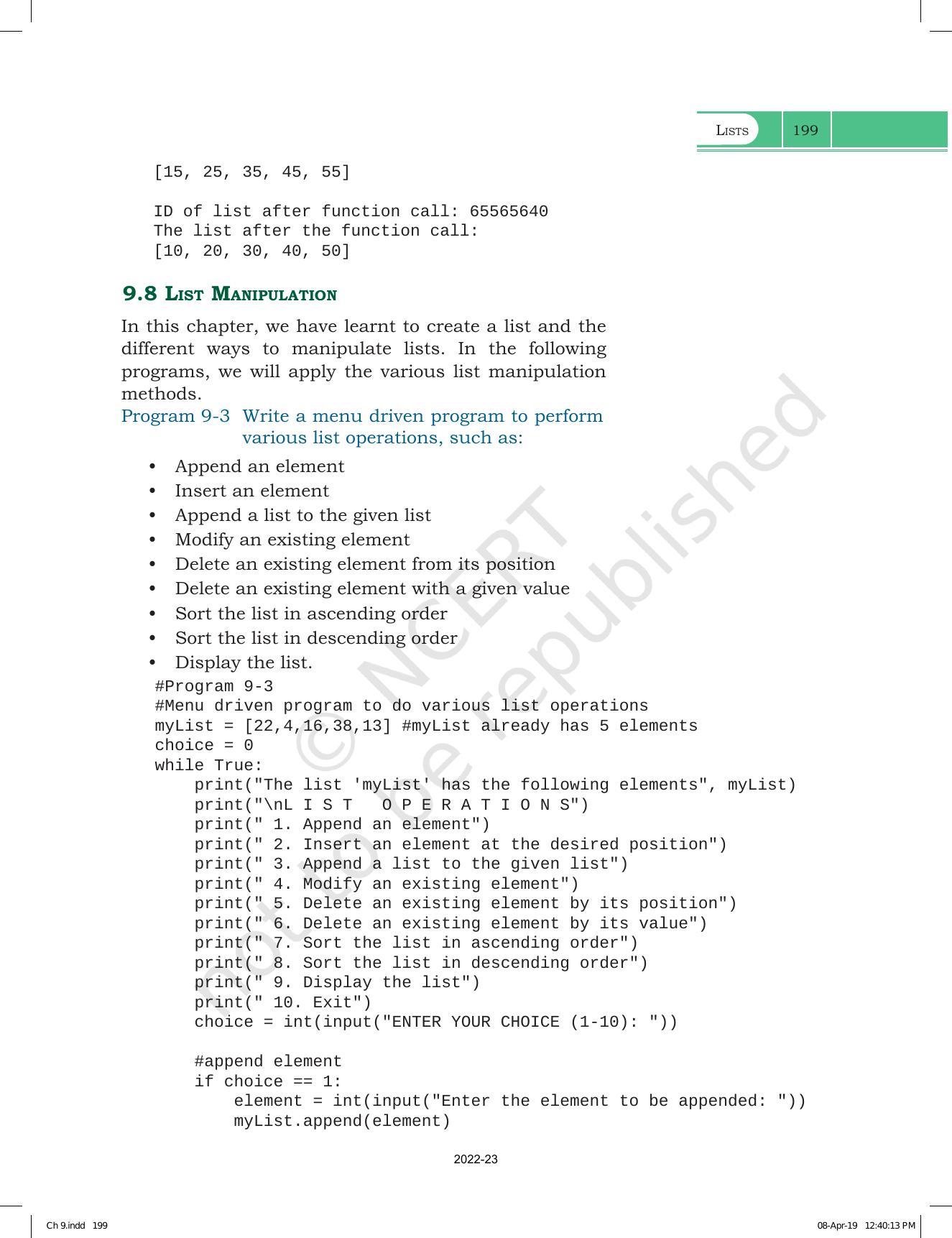 NCERT Book for Class 11 Computer Science Chapter 9 Lists - Page 11