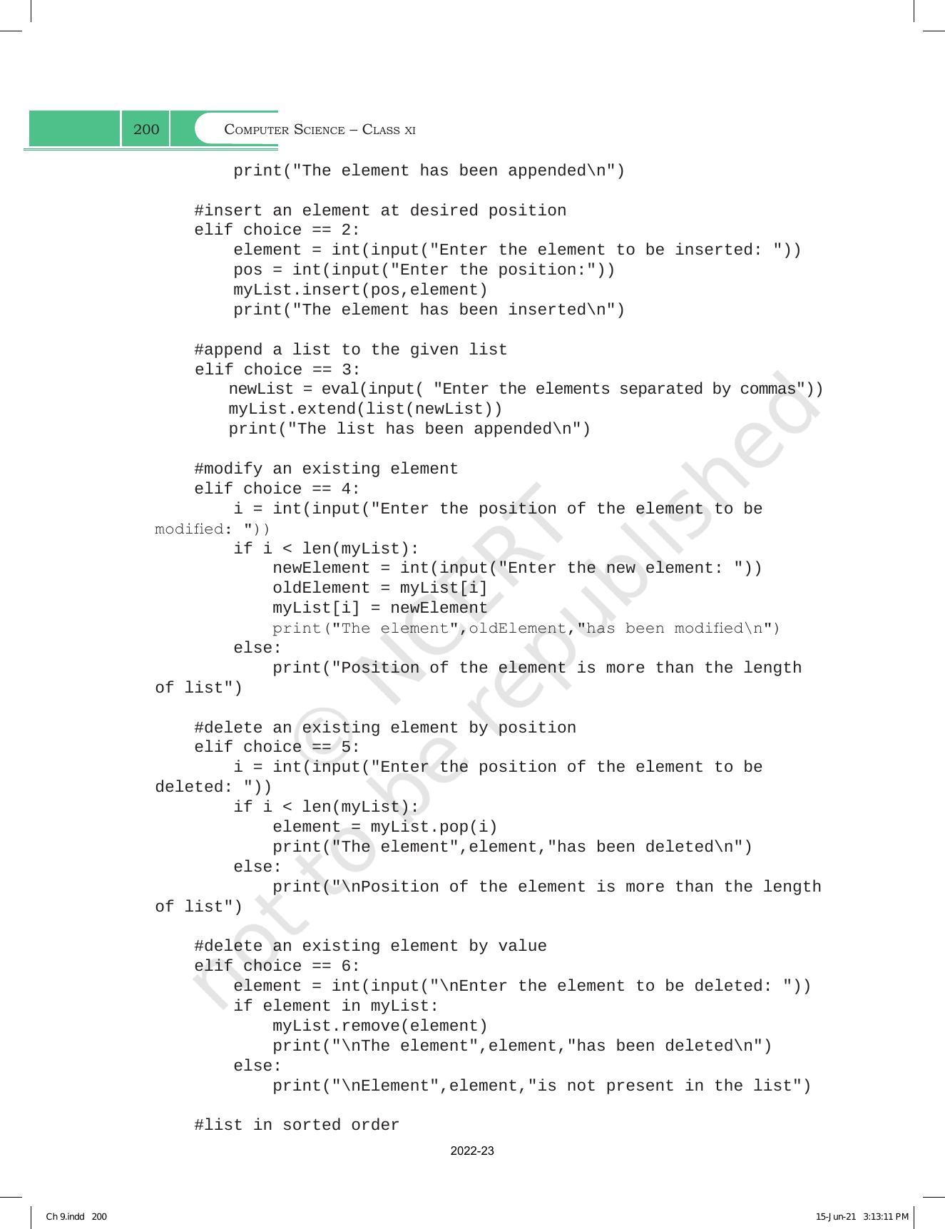 NCERT Book for Class 11 Computer Science Chapter 9 Lists - Page 12