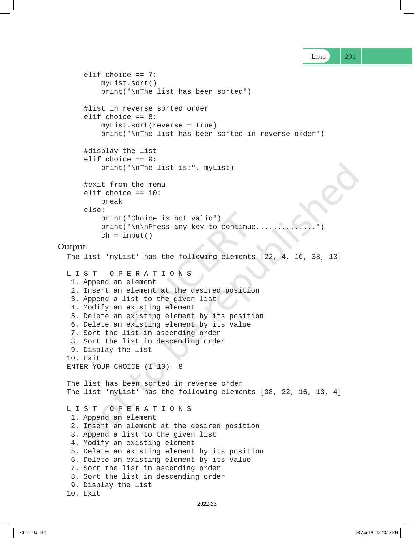 NCERT Book for Class 11 Computer Science Chapter 9 Lists - Page 13