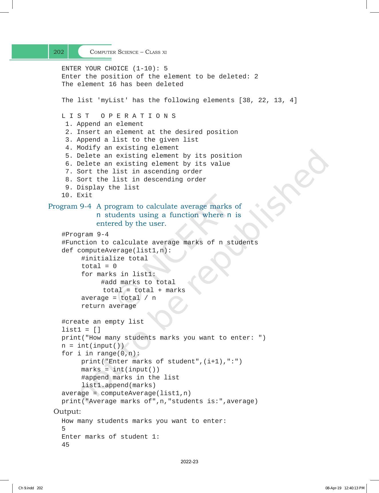 NCERT Book for Class 11 Computer Science Chapter 9 Lists - Page 14