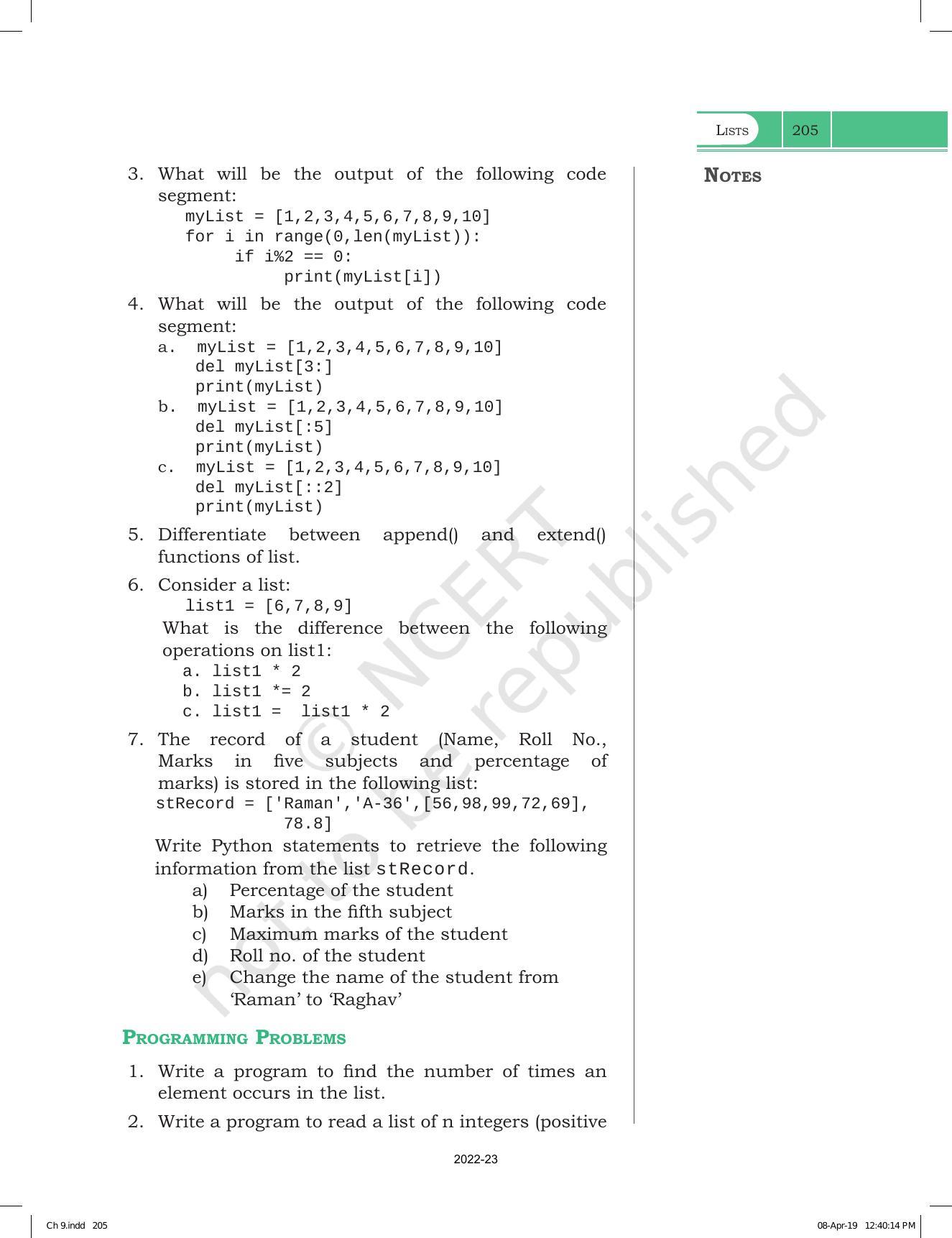 NCERT Book for Class 11 Computer Science Chapter 9 Lists - Page 17