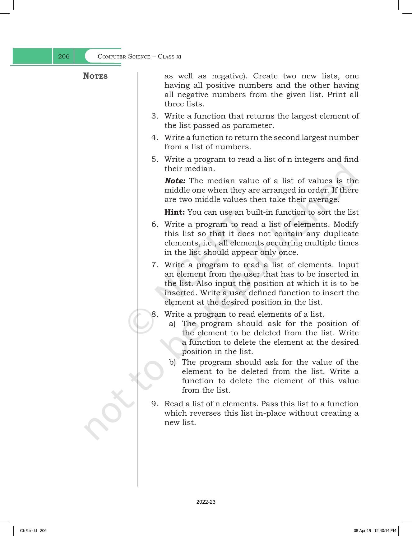 NCERT Book for Class 11 Computer Science Chapter 9 Lists - Page 18