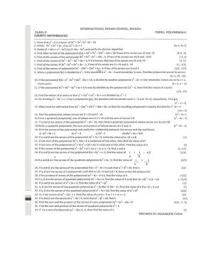 CBSE Worksheets for Class 10 Maths Polynomials Assignment 7
