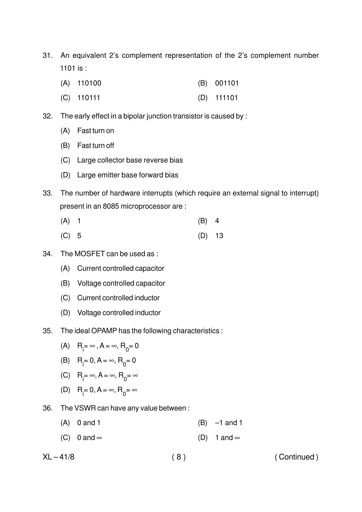 Odisha CPET ELECTRONICS & TELECOMMUNICATION 2020 Question Paper - Page 8