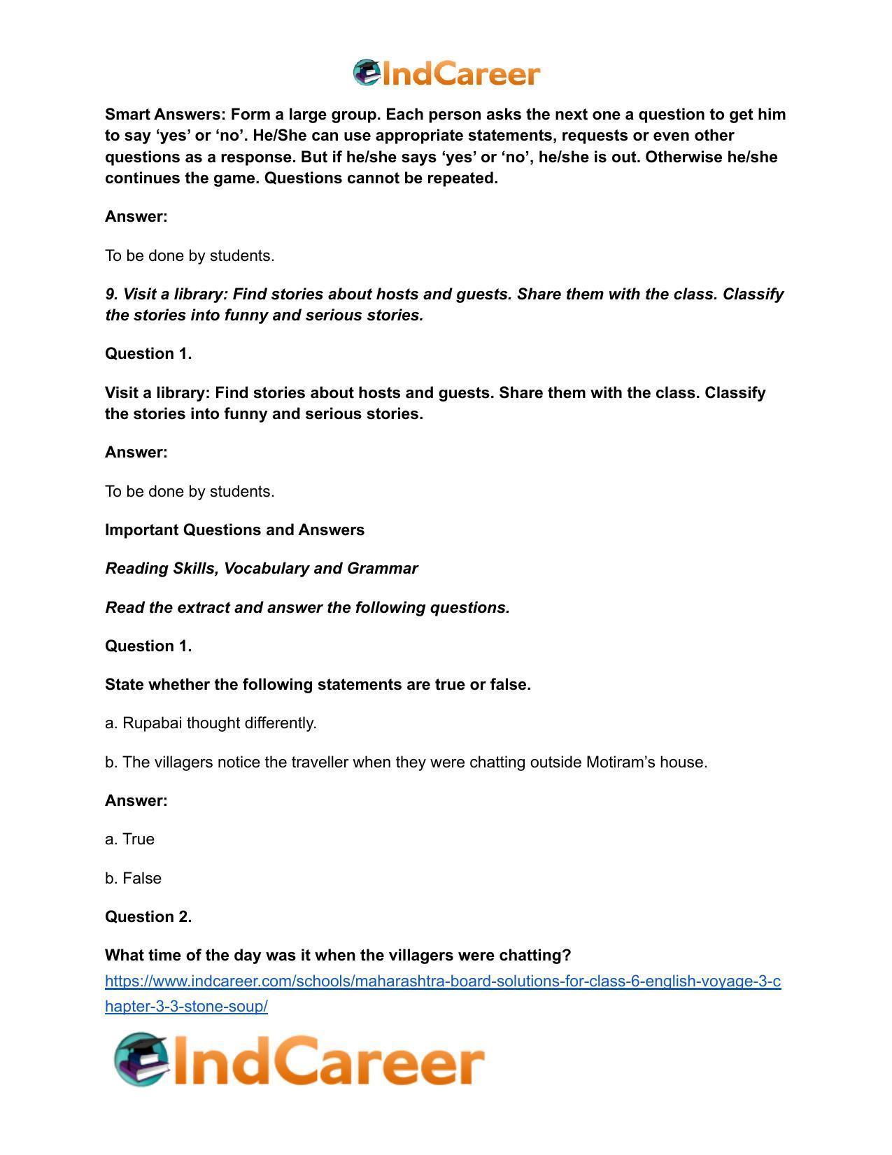 Maharashtra Board Solutions for Class 6- English (Voyage 3): Chapter 3.3- Stone Soup - Page 7