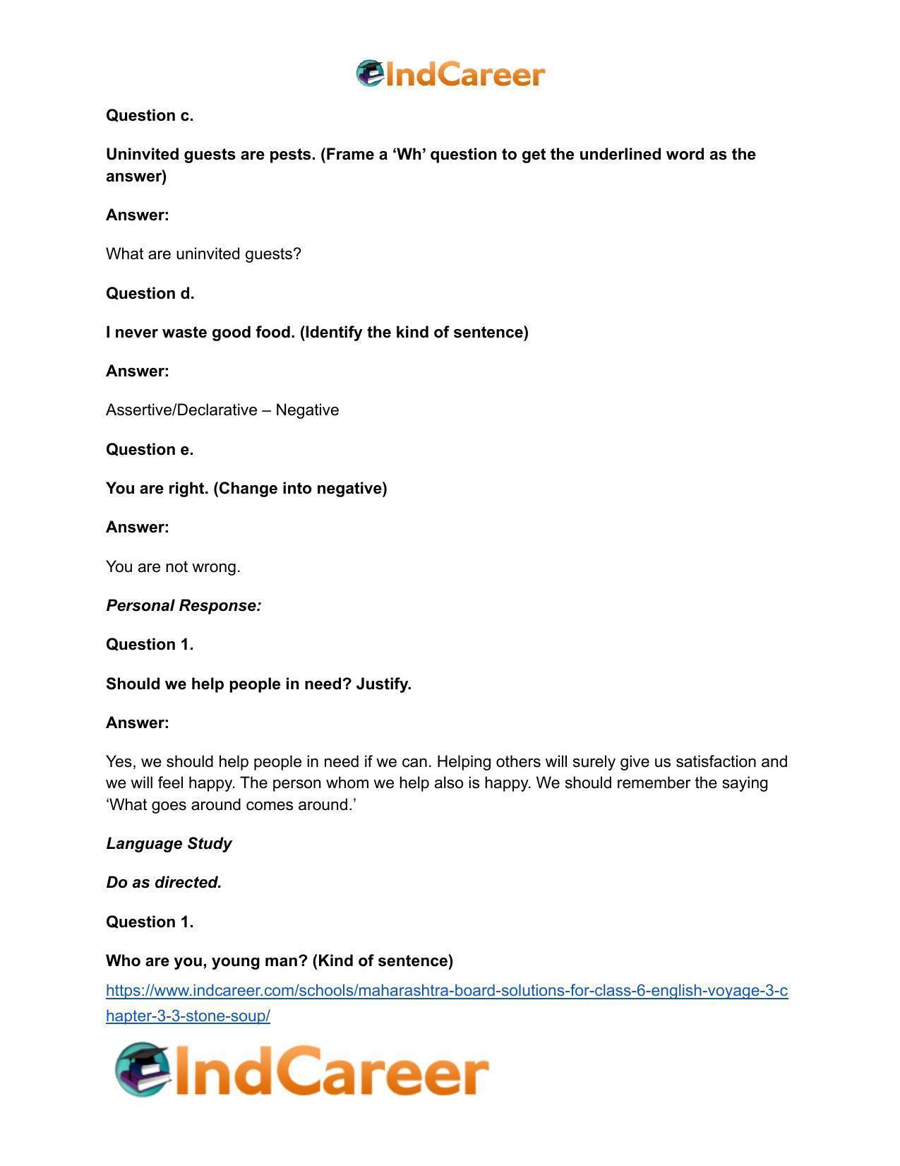 Maharashtra Board Solutions for Class 6- English (Voyage 3): Chapter 3.3- Stone Soup - Page 9