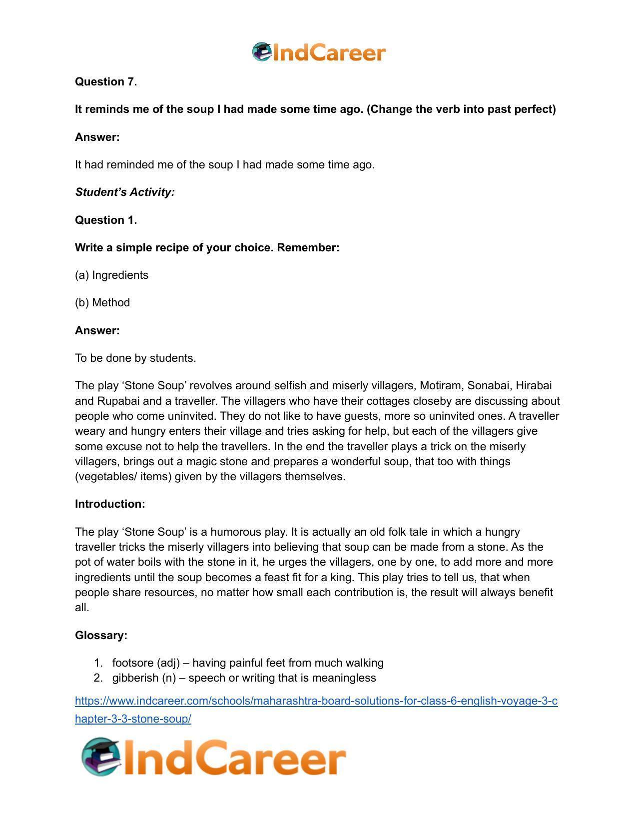 Maharashtra Board Solutions for Class 6- English (Voyage 3): Chapter 3.3- Stone Soup - Page 11