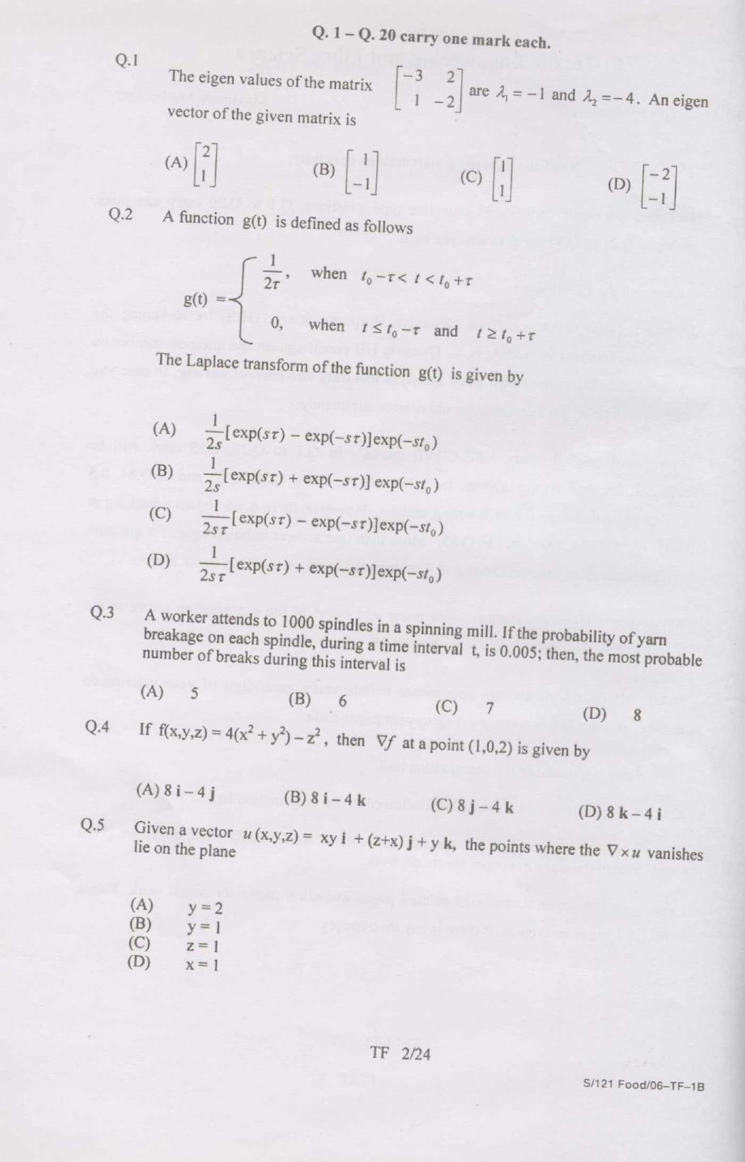 GATE 2007 Textile Engineering and Fibre Science (TF) Question Paper with Answer Key - Page 2
