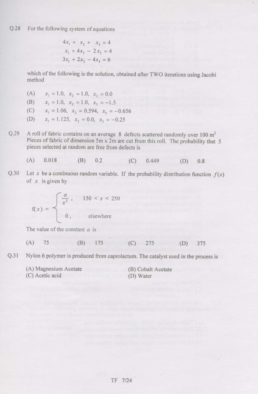 GATE 2007 Textile Engineering and Fibre Science (TF) Question Paper with Answer Key - Page 7